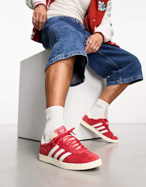 Adidas gazelle shop red on feet