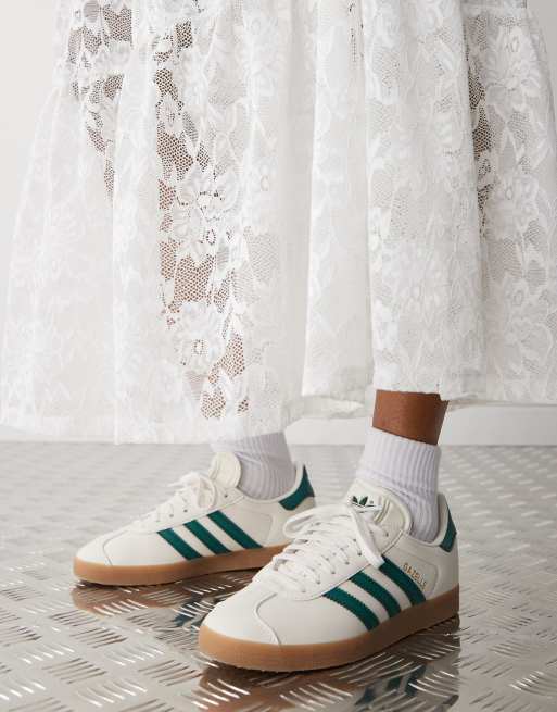 adidas Originals Gazelle trainers in cream and green