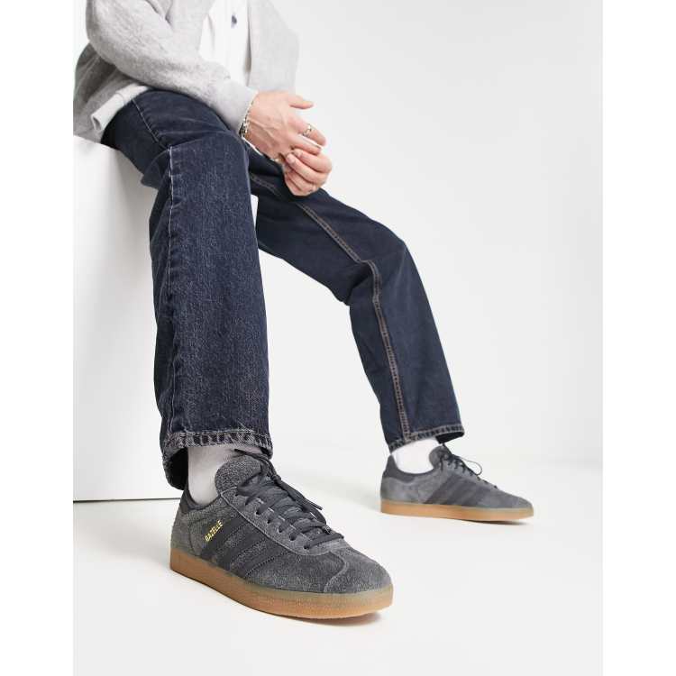 Adidas gazelle trainers hot sale grey black gum