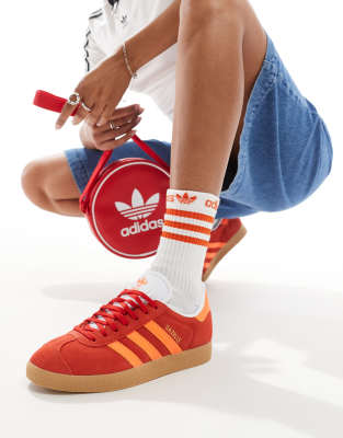 adidas Originals Gazelle trainers in red and orange with gum sole-Multi