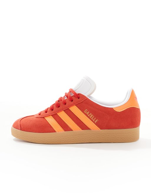 adidas Originals Gazelle trainers in red and orange with gum sole ASOS