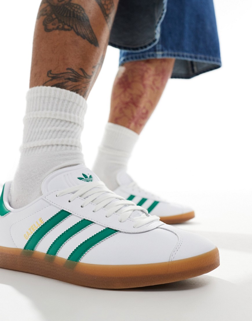 adidas Originals Gazelle trainers in white and green