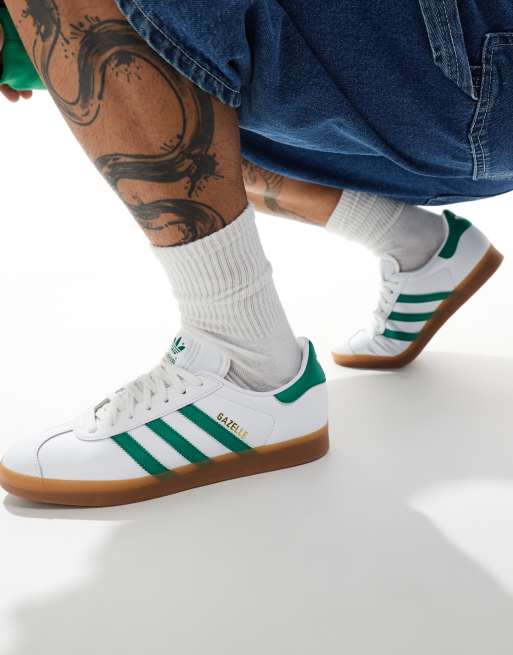 Adidas gazelle vintage white best sale green gum