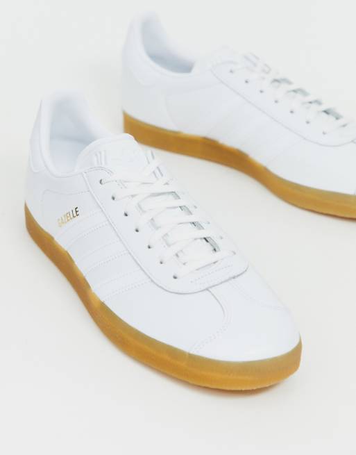 adidas Originals gazelle trainers in white leather with gum sole