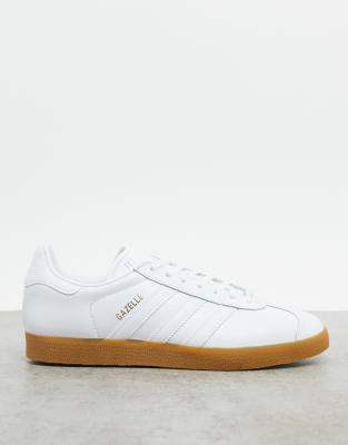 adidas originals gazelle trainers in white leather with gum sole