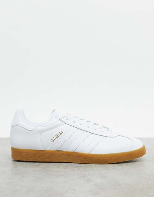 Adidas originals white leather on sale gazelle trainers with gum sole