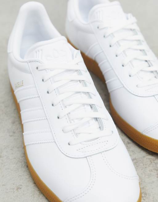 adidas Originals Gazelle trainers in white leather with gum sole