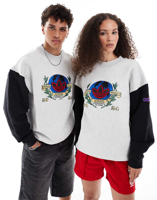 adidas Originals - Geborduurd uniseks sweatshirt in grijs en marineblauw