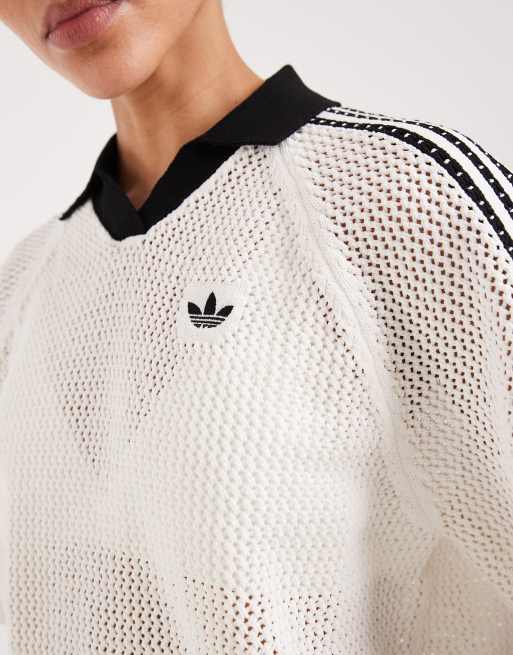 adidas Originals – Gehäkeltes Polohemd in Wollweiß, 2 von 4