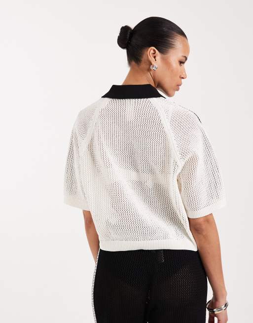 adidas Originals – Gehäkeltes Polohemd in Wollweiß, 4 von 4