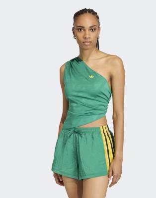 adidas Originals - Gerafftes Oberteil in Bold Green mit One-Shoulder-Träger-Grün