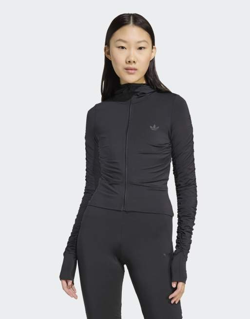 adidas Originals – Gerafftes Trainingsoberteil in Schwarz