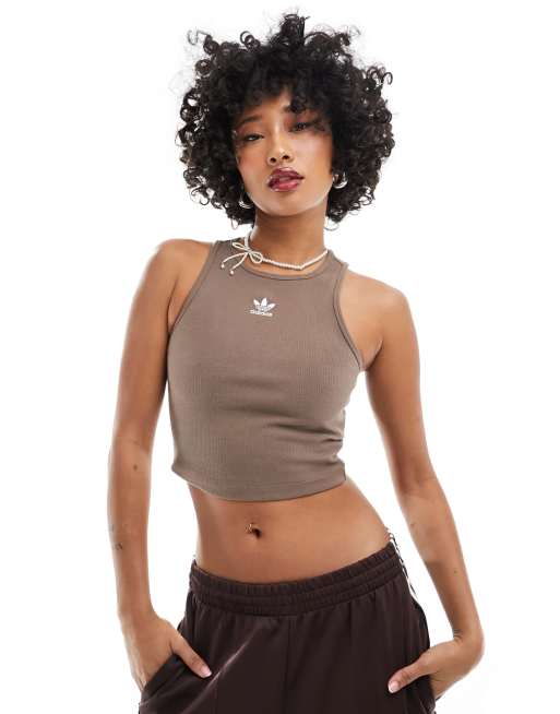 adidas Originals - Geribbelde tanktop in bruin