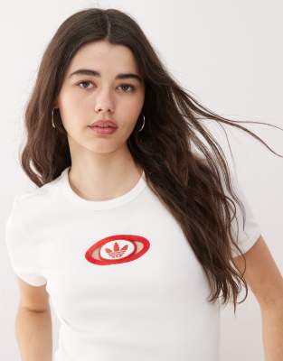adidas Originals - Geripptes T-Shirt im 00er-Stil in Weiß