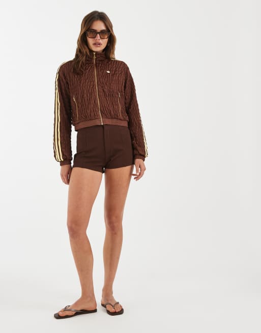 adidas Originals – Gesmokte Trainingsjacke in Braun, 2 von 4