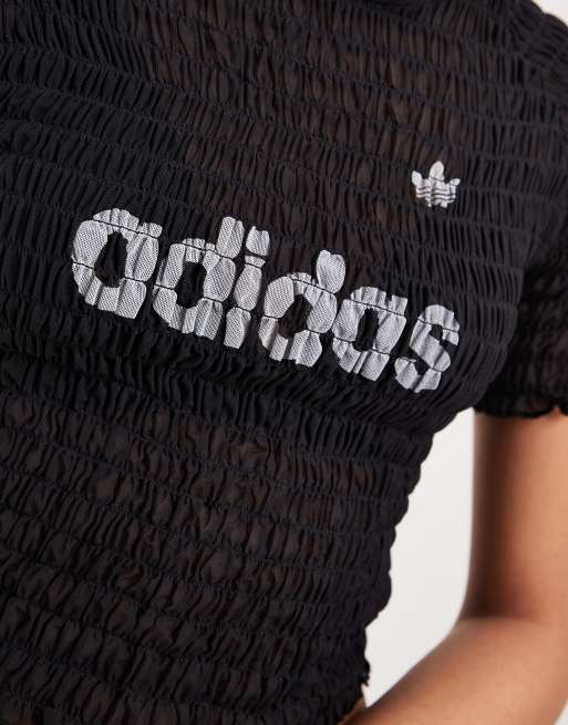 adidas Originals – Gesmoktes T-Shirt in Schwarz, 2 von 4