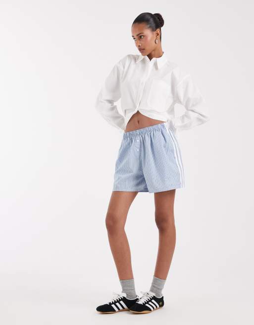 adidas Originals gestreifte Shorts im Boxer-Stil in Blau, 3 von 5
