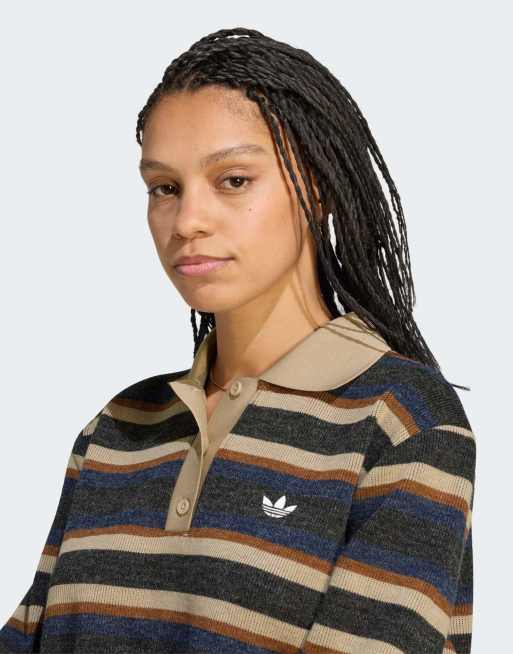 adidas Originals gestreiftes Strick-Polooberteil in Schwarz, 3 von 4