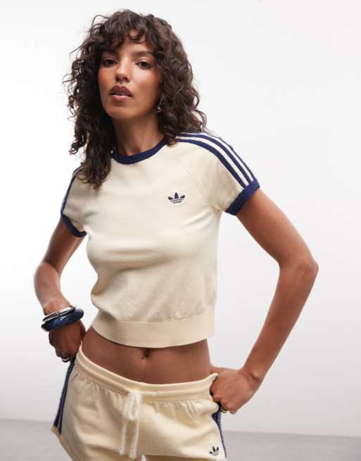 adidas Originals gestricktes T-Shirt in Cremeweiß, 3 von 4
