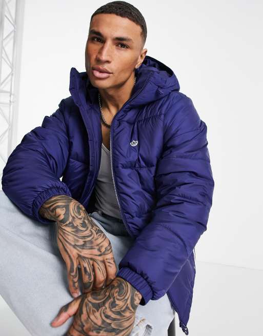 adidas Originals - Gewatteerd jack met 3-Stripes en capuchon in marineblauw