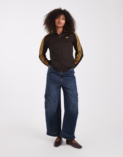 adidas Originals giacca da tuta classica marrone e gialla, 3 di 4