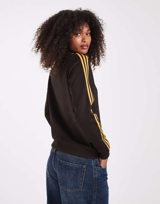 adidas Originals giacca da tuta classica marrone e gialla, 4 di 4