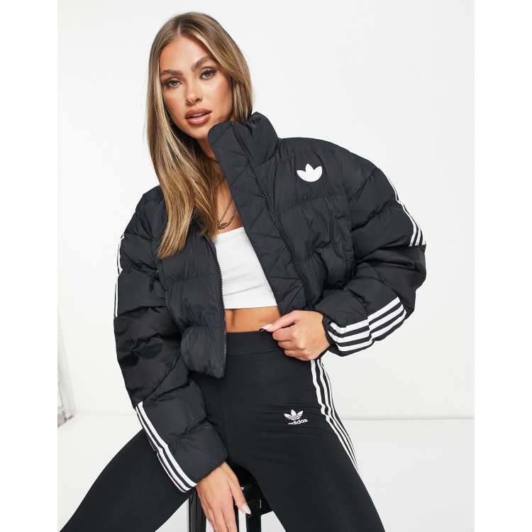 adidas Originals Giacca imbottita nera taglio corto con 3 strisce
