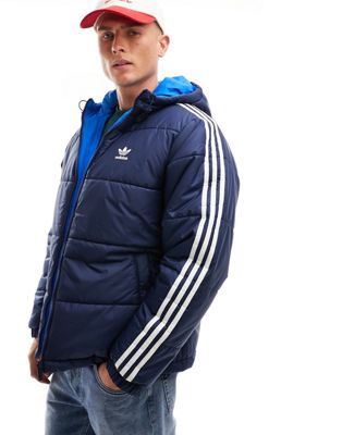 adidas Originals reversible winter hooded jacket in dark blue - ASOS Price Checker