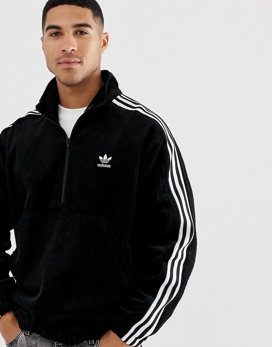 Adidas Originals - Giacca nera a coste con zip corta-Nero