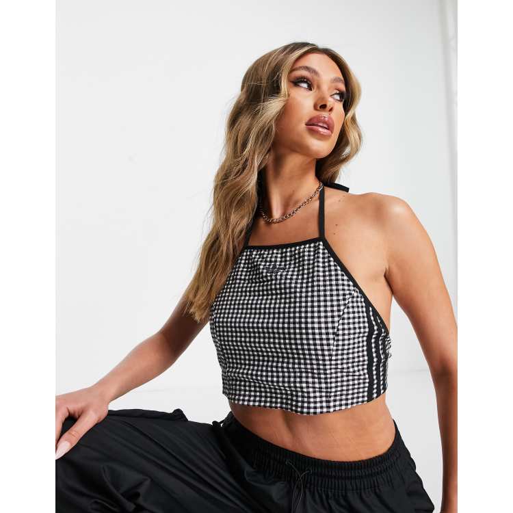 adidas Originals gingham halter neck crop top in black | ASOS