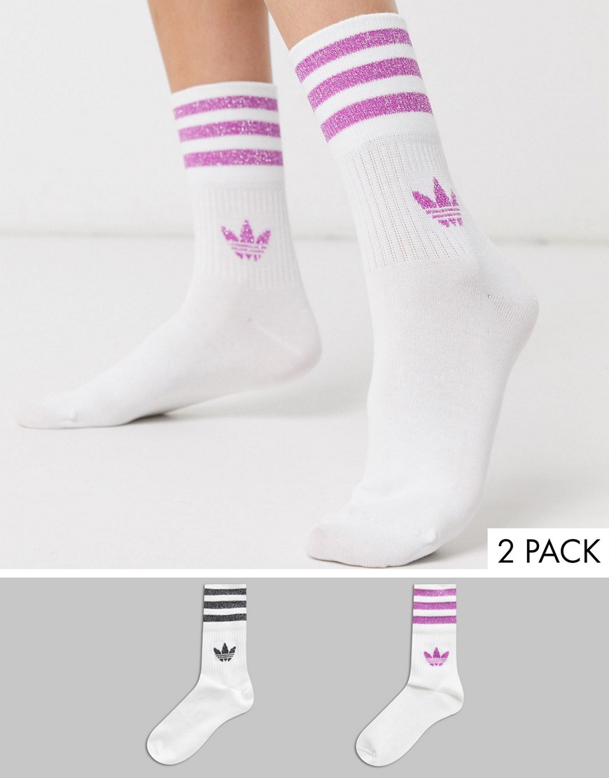 Adidas Originals glitter 2 pack crew socks in pink and silver-Multi