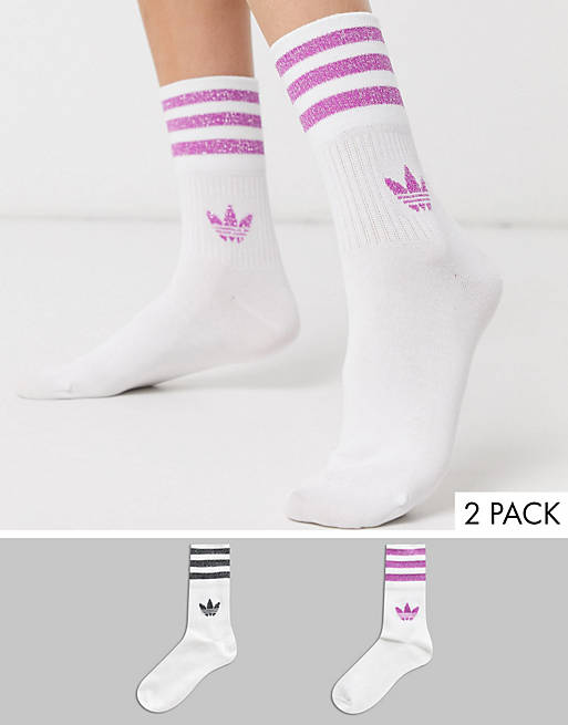 adidas Originals glitter 2 pack crew socks in pink and silver | ASOS
