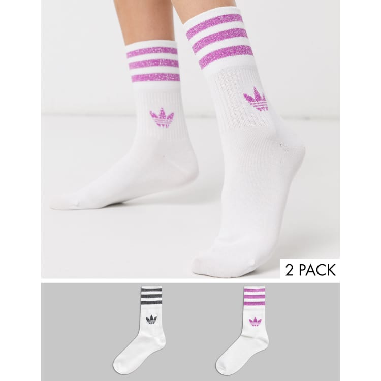 adidas Originals glitter 2 pack crew socks in pink and silver