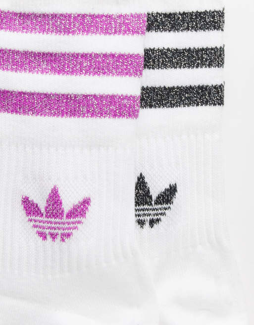 adidas Originals glitter 2 pack crew socks in pink and silver