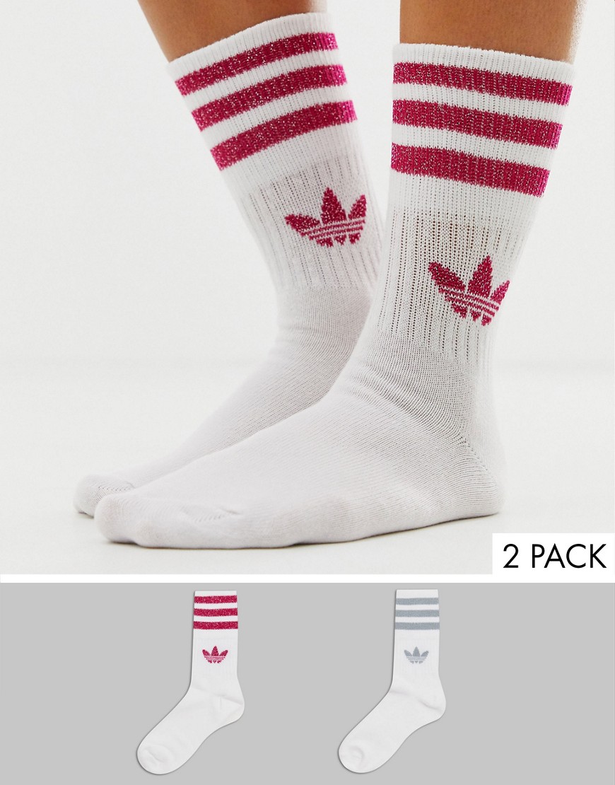 Adidas Originals glitter 2 pack crew socks in red and grey-Multi