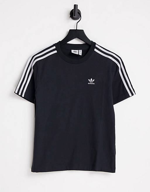 adidas Originals glitter 3 stripe t-shirt in black | ASOS