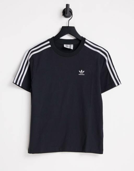 adidas Originals glitter 3 stripe t-shirt in black | ASOS