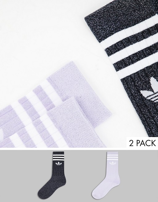 adidas Originals crew socks in black and purple glitter