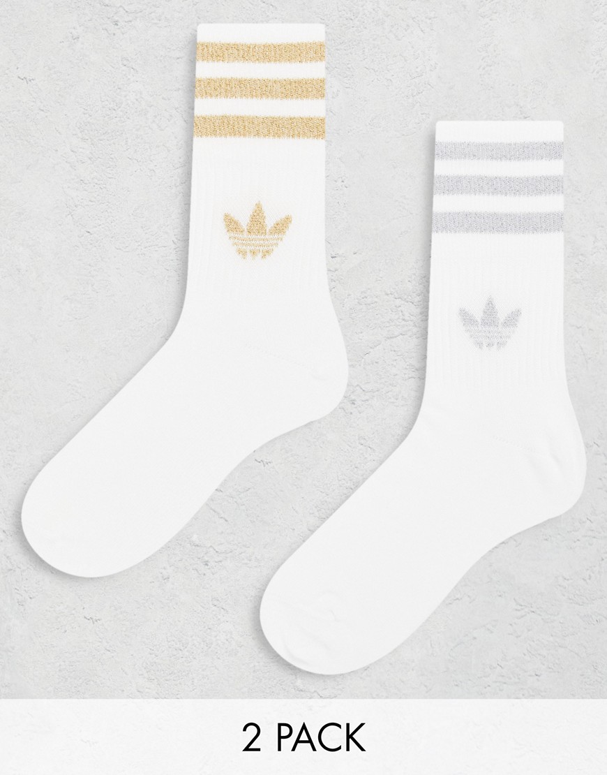 adidas Originals glitter trefoil 2 pack socks in gold and silver-Multi