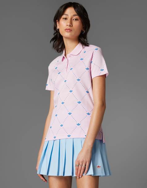 adidas Originals – Golf-Polohemd in Clear Pink und Blue Bird mit Dreiblatt-Logoprint - view 1