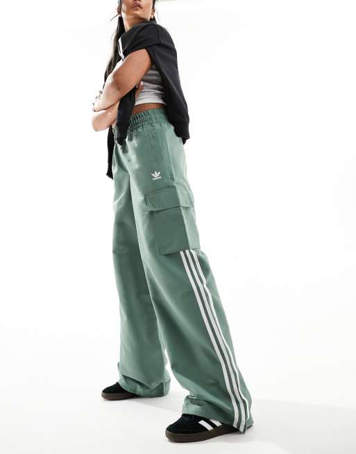 adidas Originals resort wide leg pants in off white with red