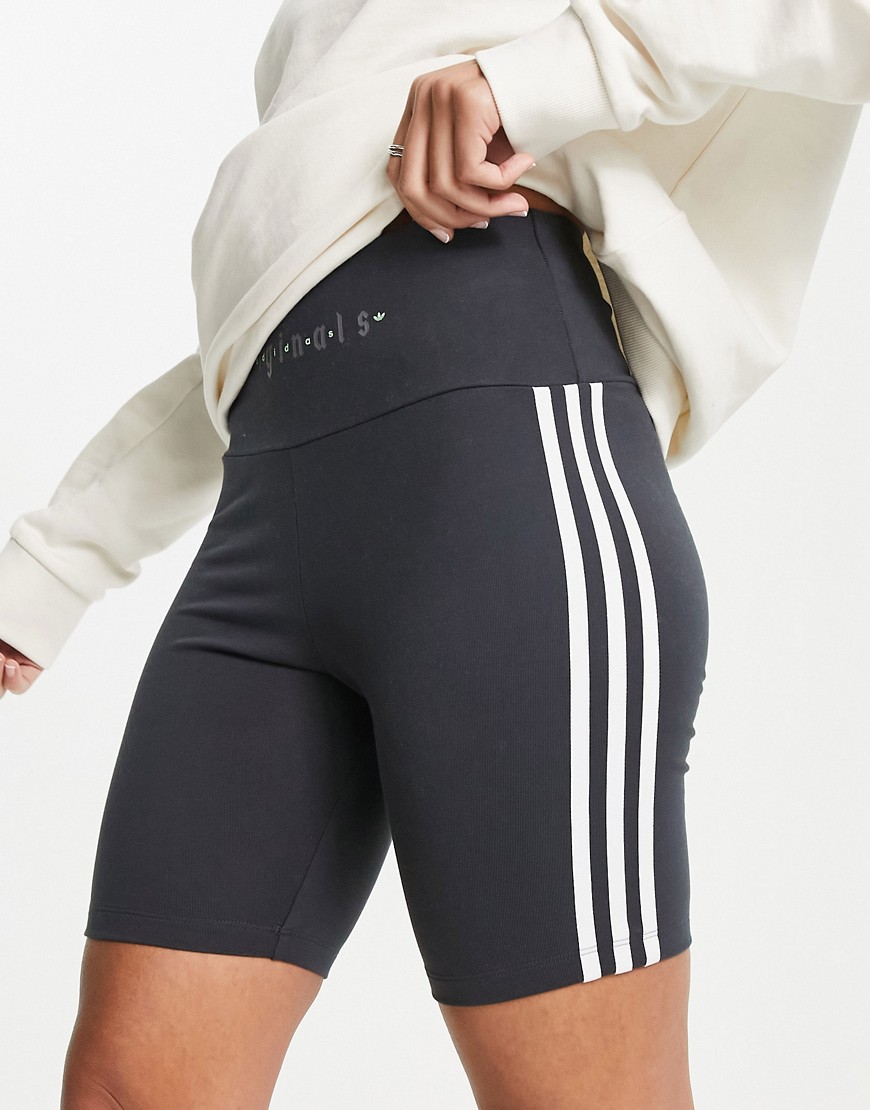 adidas Originals Gothcore 3 stripe legging shorts in charcoal - CHARCOAL-Grey
