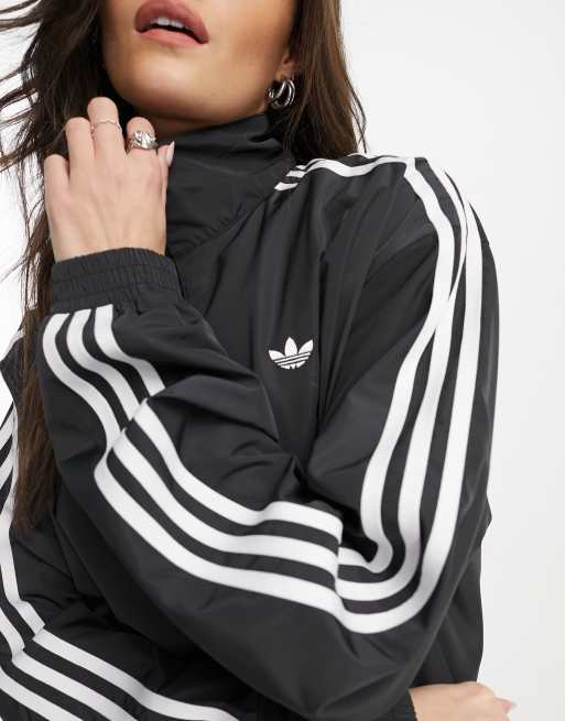 Active Stripe Track Jacket Black White Women's Small