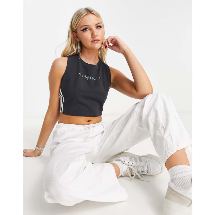 Adidas originals adicolor three stripe cropped top in black top