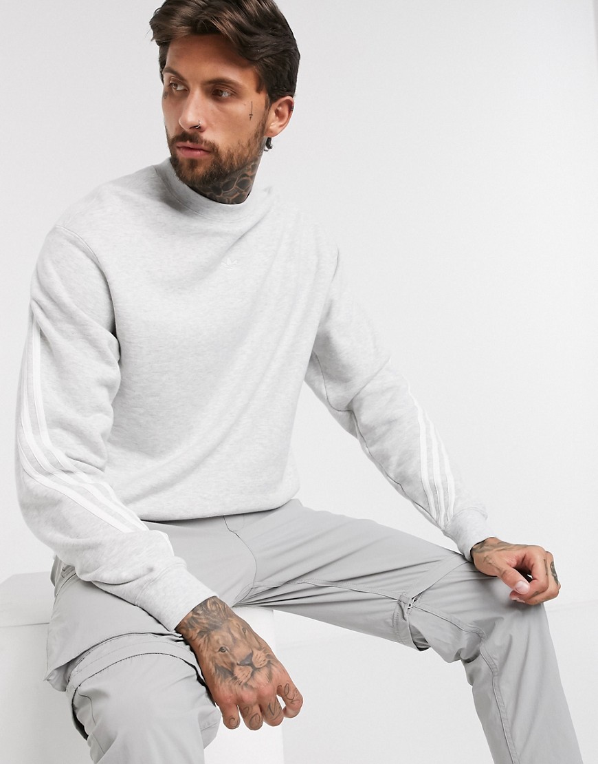 Adidas Originals – Grå sweatshirt med 3 insvepande ränder-Svart
