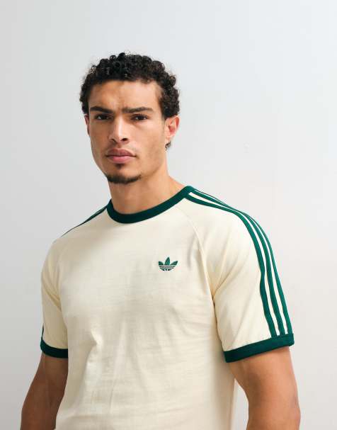 adidas Originals – Gräddvit och grön t-shirt med tre ränder - view 1