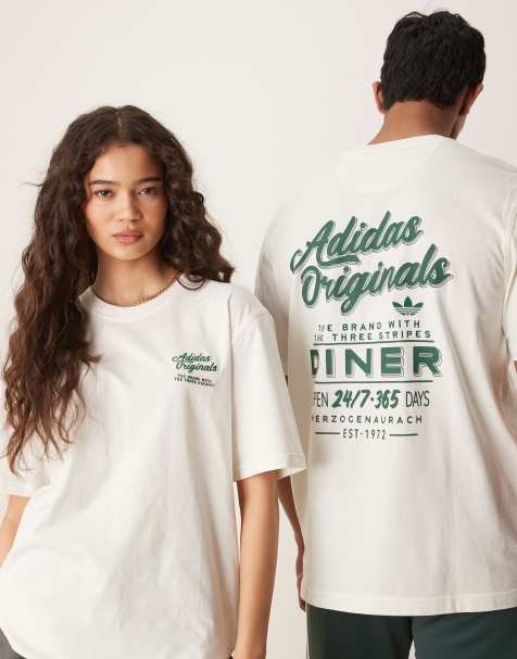 adidas Originals – Gräddvit t-shirt i unisex-modell med Diner-tryck - view 1