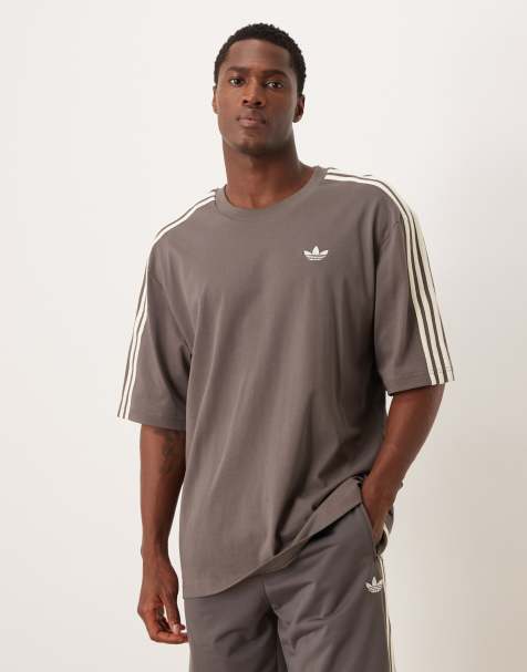 adidas Originals – Grafitowo-kremowy T-shirt z trzema paskami - view 1