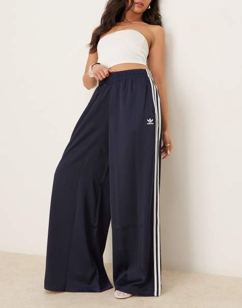 adidas Originals wide leg satin joggers in navy