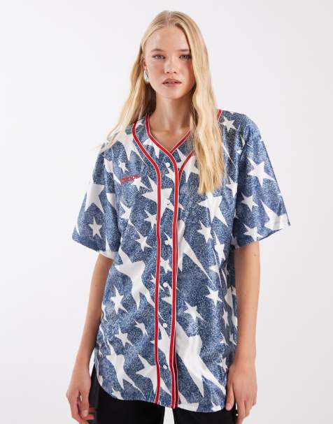adidas Originals graphic baseball jersey in denim blue - view 1